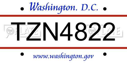 TZN4822 District Of Columbia License Plate