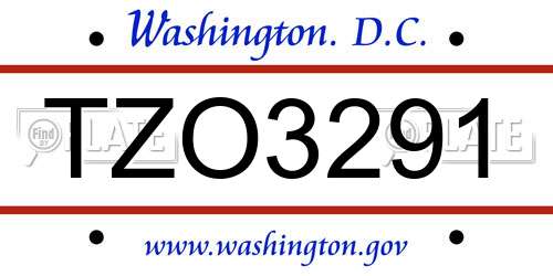 TZO3291 District Of Columbia License Plate