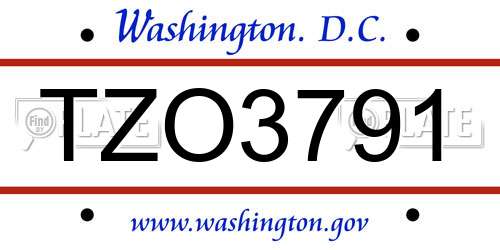 TZO3791 District Of Columbia License Plate