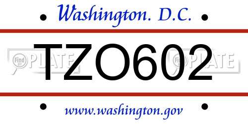 TZO602 District Of Columbia License Plate