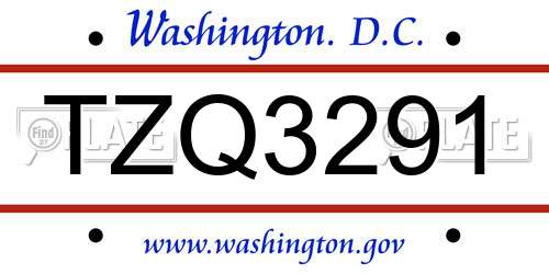 TZQ3291 District Of Columbia License Plate