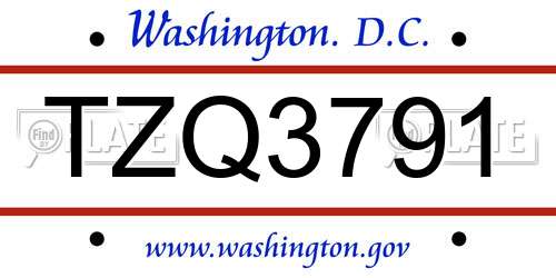 TZQ3791 District Of Columbia License Plate