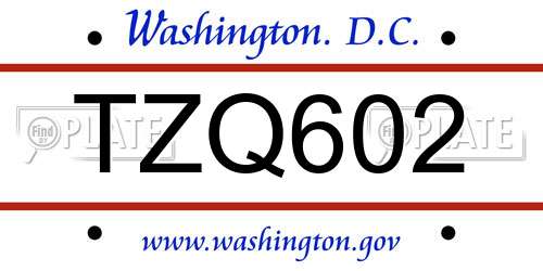 TZQ602 District Of Columbia License Plate