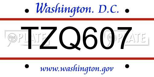 TZQ607 District Of Columbia License Plate