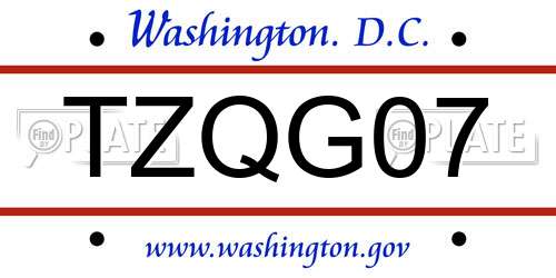 TZQG07 District Of Columbia License Plate