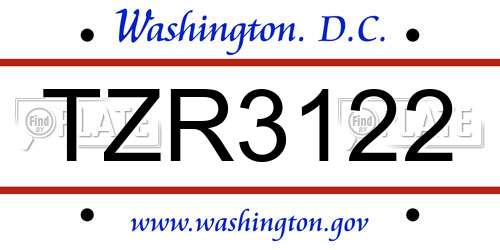 TZR3122 District Of Columbia License Plate