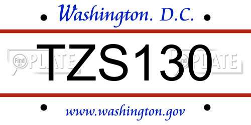 TZS130 District Of Columbia License Plate