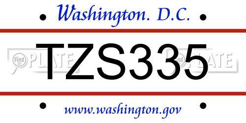 TZS335 District Of Columbia License Plate