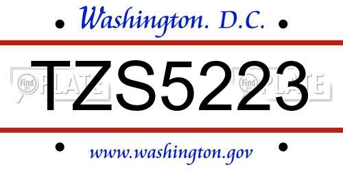TZS5223 District Of Columbia License Plate
