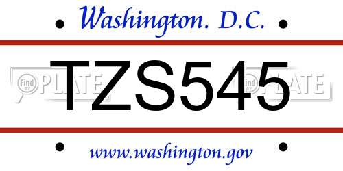 TZS545 District Of Columbia License Plate