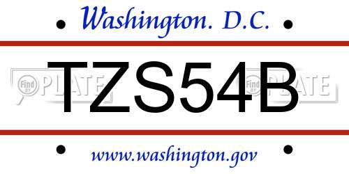 TZS54B District Of Columbia License Plate