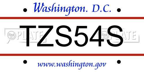 TZS54S District Of Columbia License Plate