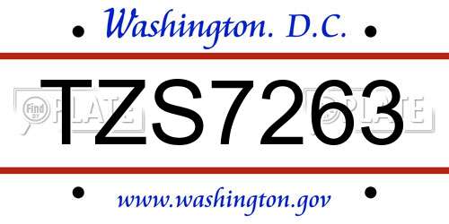 TZS7263 District Of Columbia License Plate