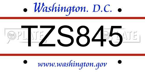 TZS845 District Of Columbia License Plate