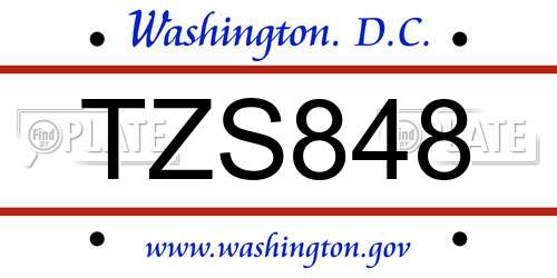 TZS848 District Of Columbia License Plate