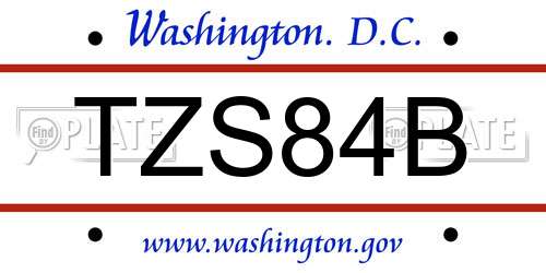 TZS84B District Of Columbia License Plate