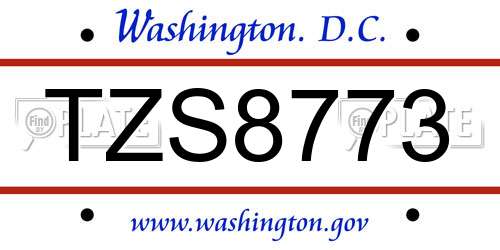 TZS8773 District Of Columbia License Plate