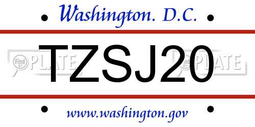 TZSJ20 District Of Columbia License Plate