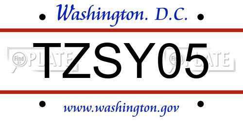 TZSY05 District Of Columbia License Plate
