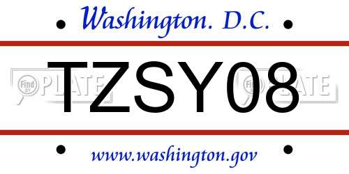 TZSY08 District Of Columbia License Plate