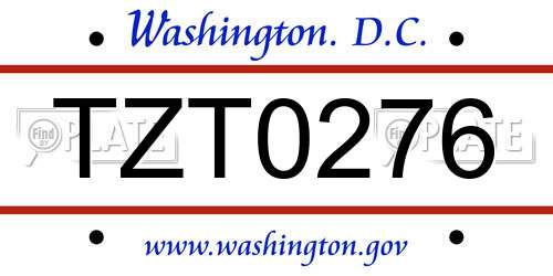 TZT0276 District Of Columbia License Plate