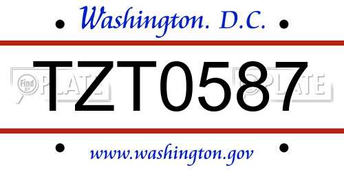TZT0587 District Of Columbia License Plate