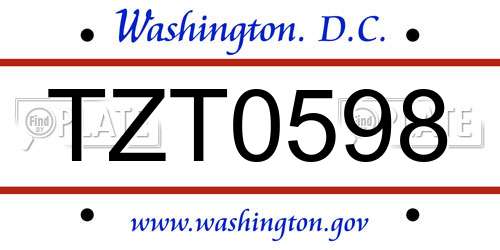 TZT0598 District Of Columbia License Plate