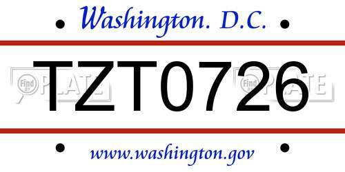 TZT0726 District Of Columbia License Plate