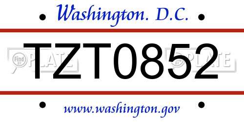 TZT0852 District Of Columbia License Plate