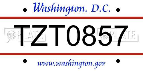 TZT0857 District Of Columbia License Plate