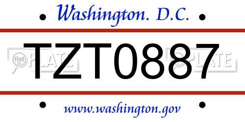 TZT0887 District Of Columbia License Plate