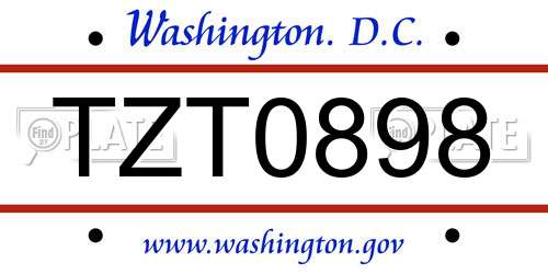 TZT0898 District Of Columbia License Plate