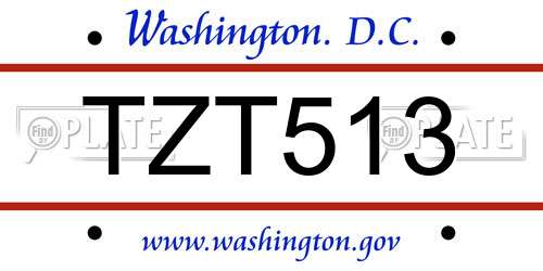 TZT513 District Of Columbia License Plate