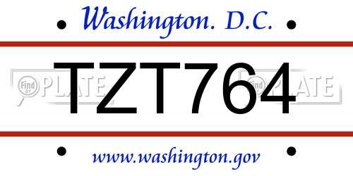 TZT764 District Of Columbia License Plate