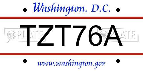 TZT76A District Of Columbia License Plate