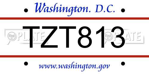 TZT813 District Of Columbia License Plate