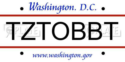 TZTOBBT District Of Columbia License Plate
