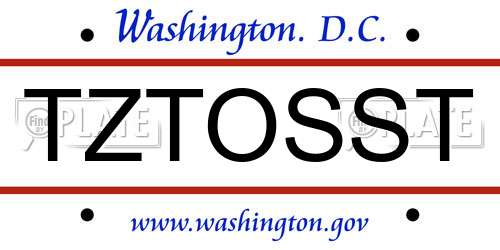 TZTOSST District Of Columbia License Plate