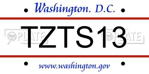 TZTS13 District Of Columbia License Plate