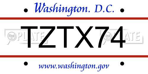 TZTX74 District Of Columbia License Plate