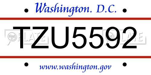 TZU5592 District Of Columbia License Plate