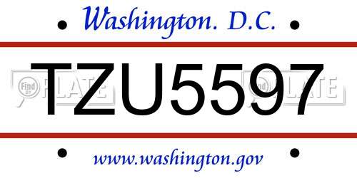 TZU5597 District Of Columbia License Plate