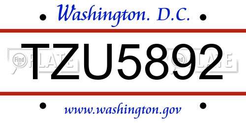 TZU5892 District Of Columbia License Plate