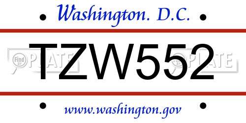TZW552 District Of Columbia License Plate