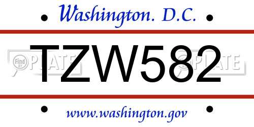 TZW582 District Of Columbia License Plate