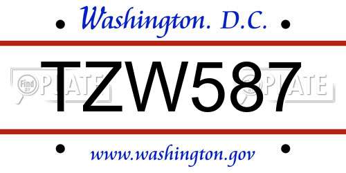 TZW587 District Of Columbia License Plate