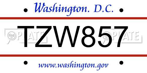 TZW857 District Of Columbia License Plate