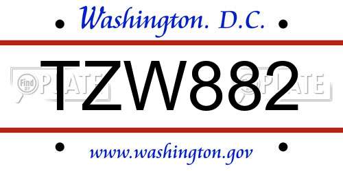 TZW882 District Of Columbia License Plate