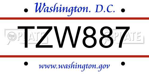 TZW887 District Of Columbia License Plate
