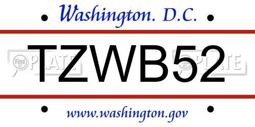 TZWB52 District Of Columbia License Plate